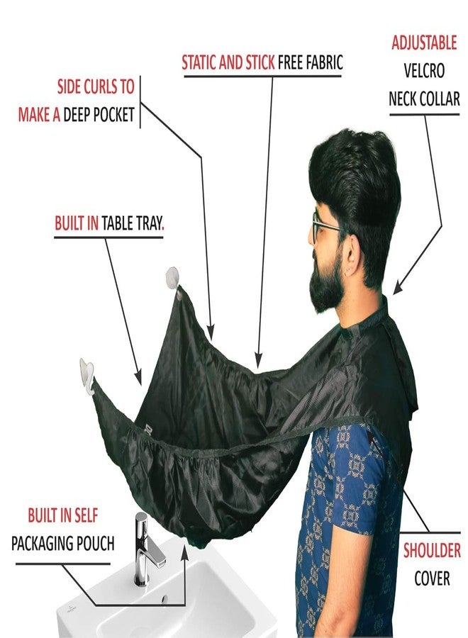 KERFORA Beard Bib Beard Shaving Apron Cloth Cups Beard Shaping Tool Nylon Beard waterproof Cape Catcher Trimming Cutting Apron Hair Clippings for Men Grooming Cloth (BLACK) - Image 5
